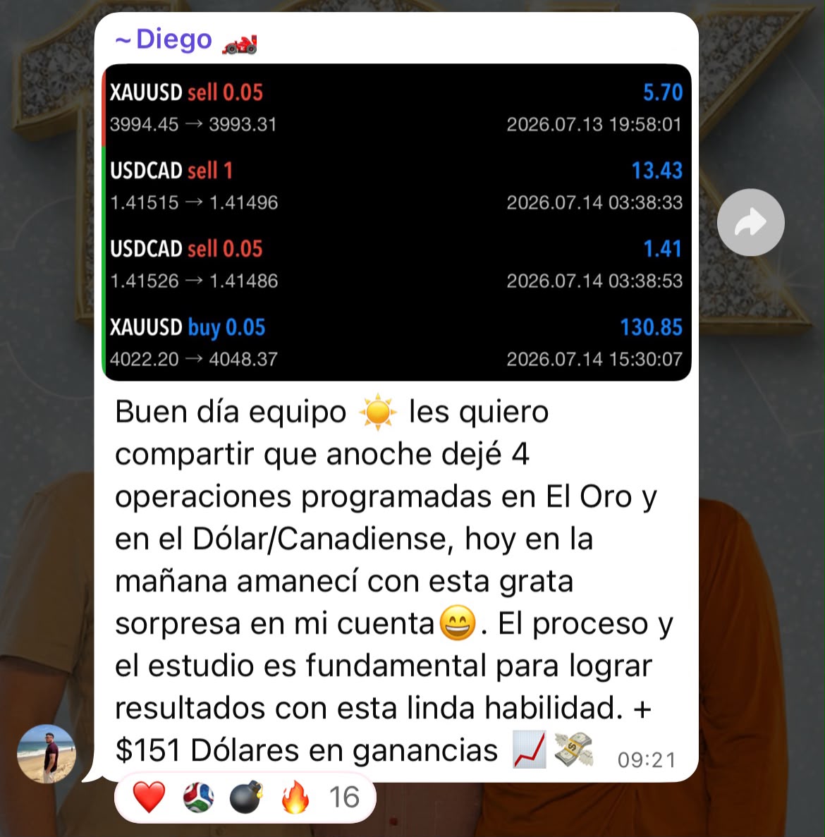 Resultado Diego $151 USD